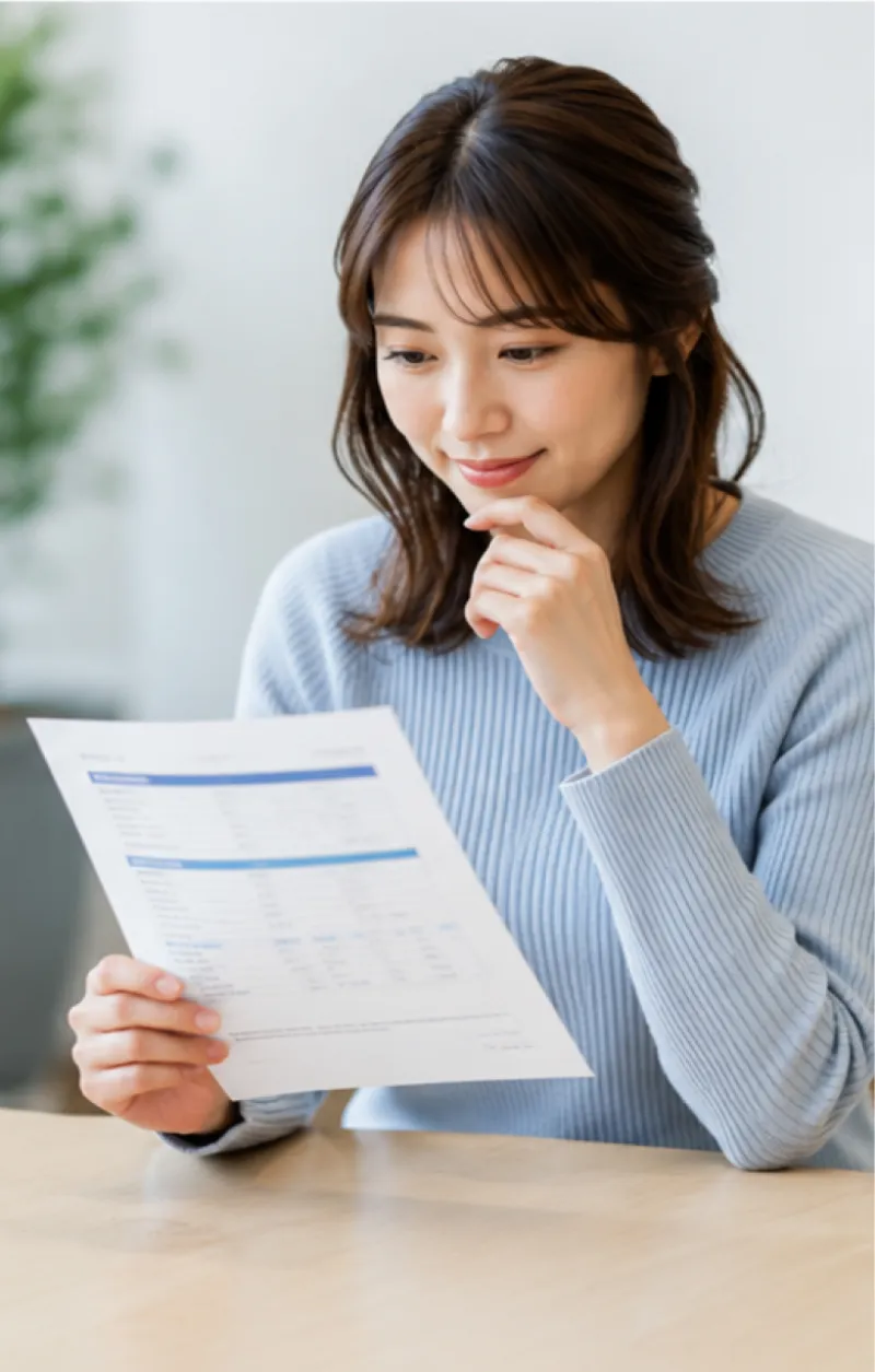 検査結果の報告書を確認する女性
