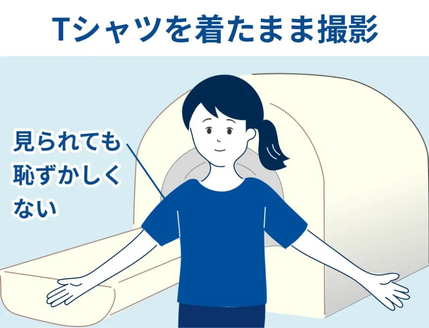 Tシャツを着たまま撮影できる乳がん検査の説明画像